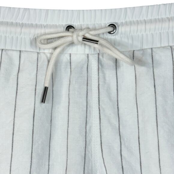 Athleta Beachside Bali SZ 6 Linen Shorts Striped Pull-On Tie Drawstring Hi-Rise - Picture 2 of 7